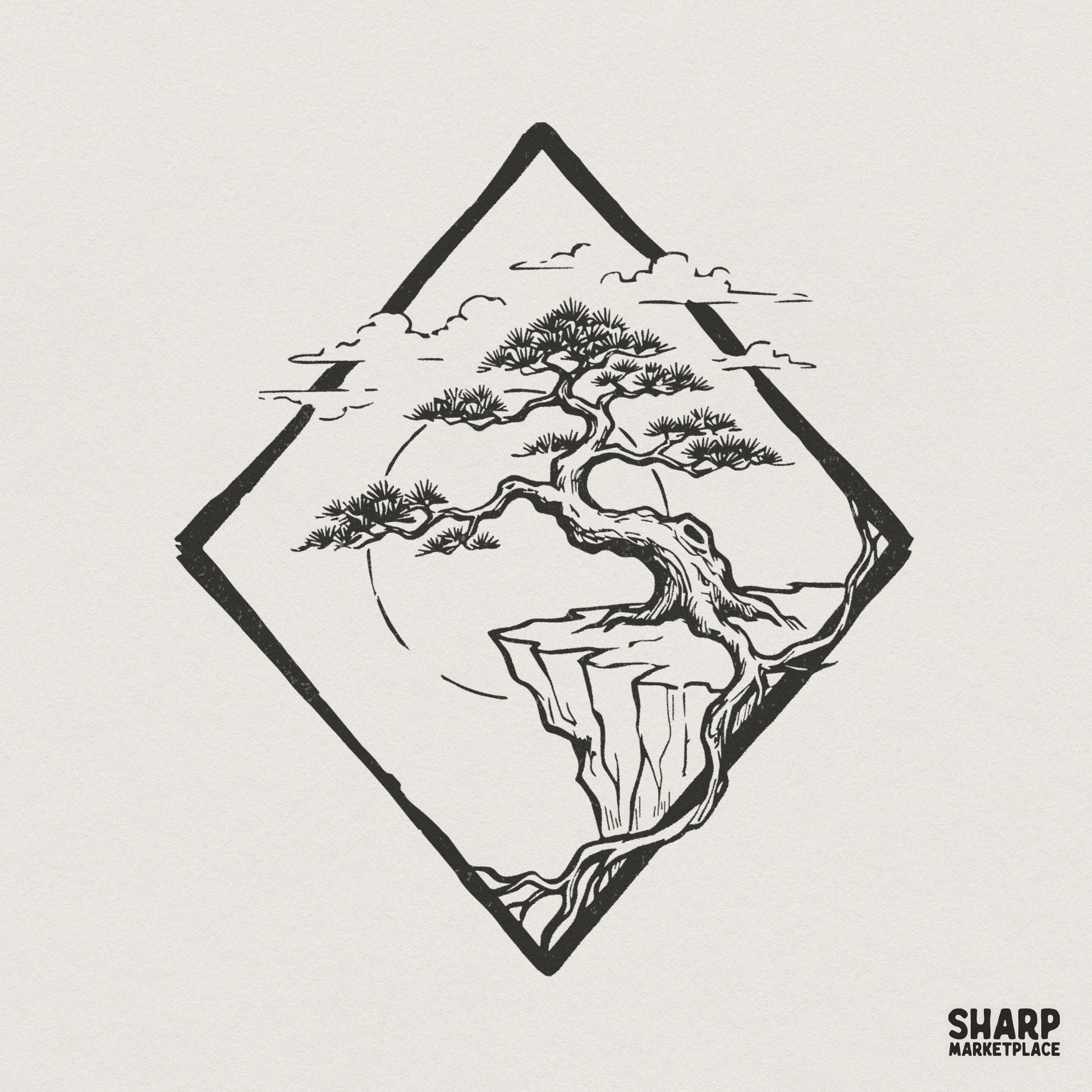 Bonsai Tree PNG, Japanese Minimalist Art - 300 DPI Design for T-Shirt