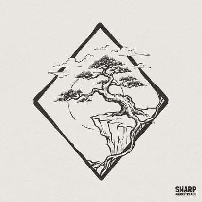 Bonsai Tree PNG, Japanese Minimalist Art - 300 DPI Design for T-Shirt