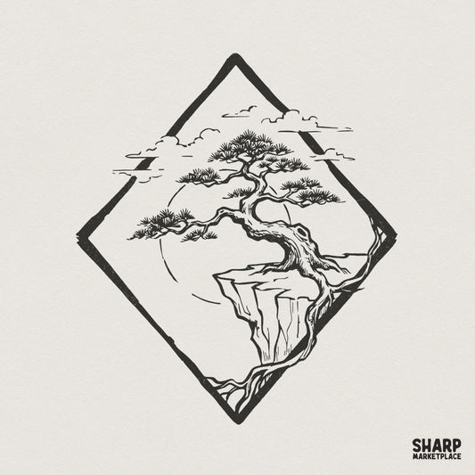 Bonsai Tree PNG, Japanese Minimalist Art - 300 DPI Design for T-Shirt