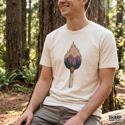 Mountain Forest Matchstick Flame Art, Trendy PNG Nature