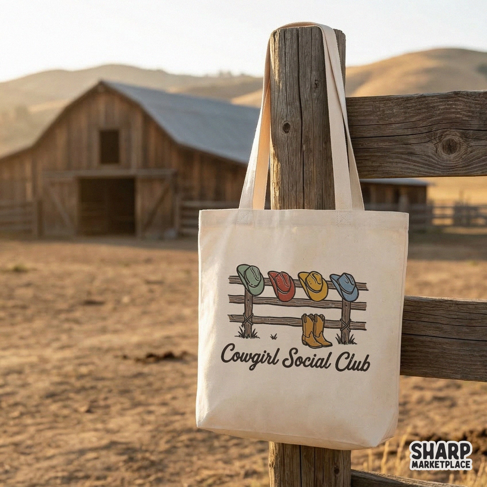 Digital western design with sage, red, yellow, and blue cowboy hats on a wooden fence, ideal for creating custom tumblers or stickers.