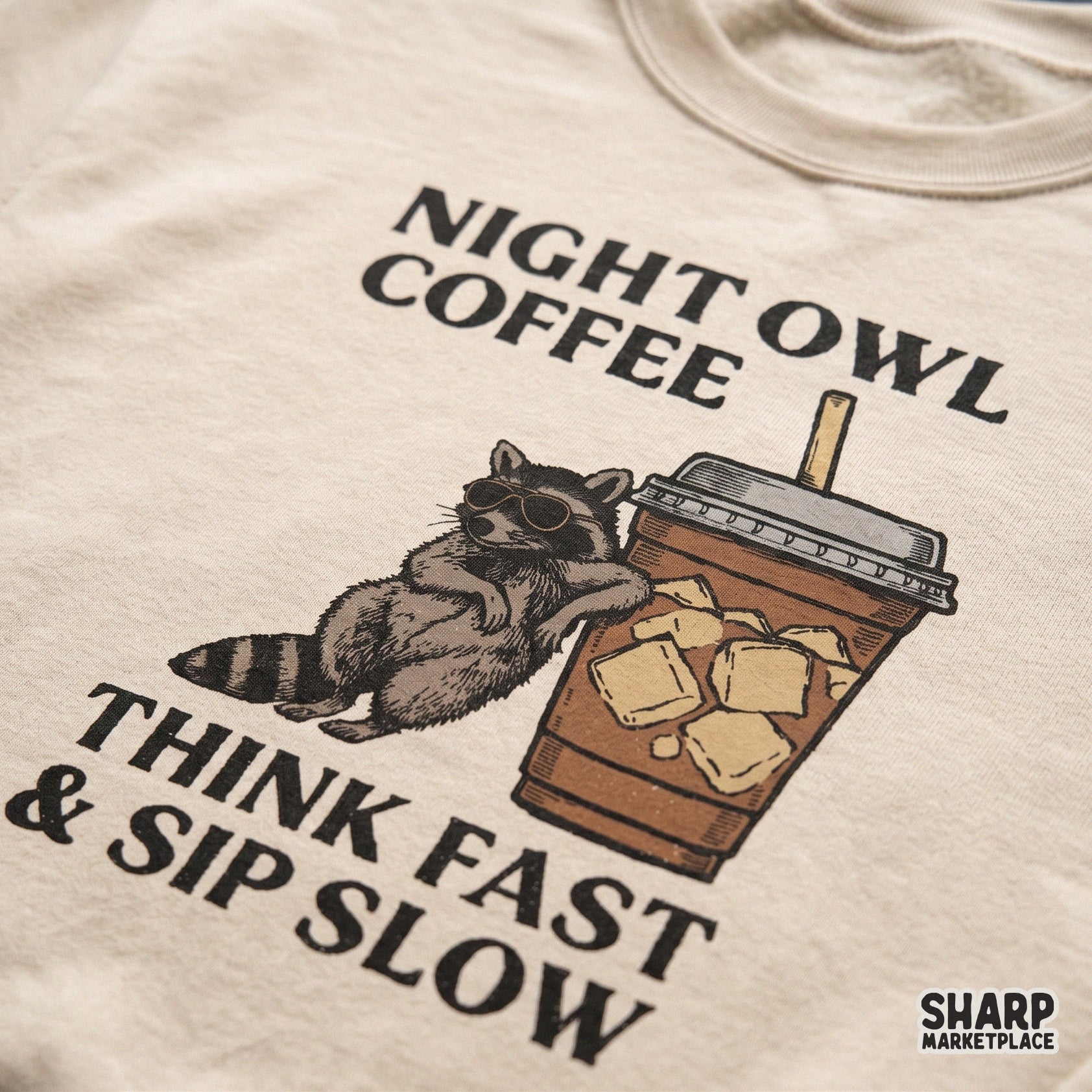 Funny raccoon drinking coffee with retro png aesthetic for sarcastic t-shirt designs