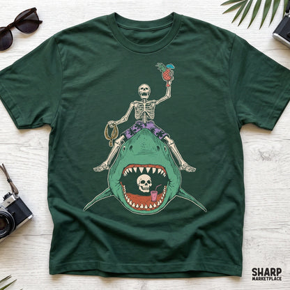 Tropical Skeleton Riding Shark With Pineapple Cocktail