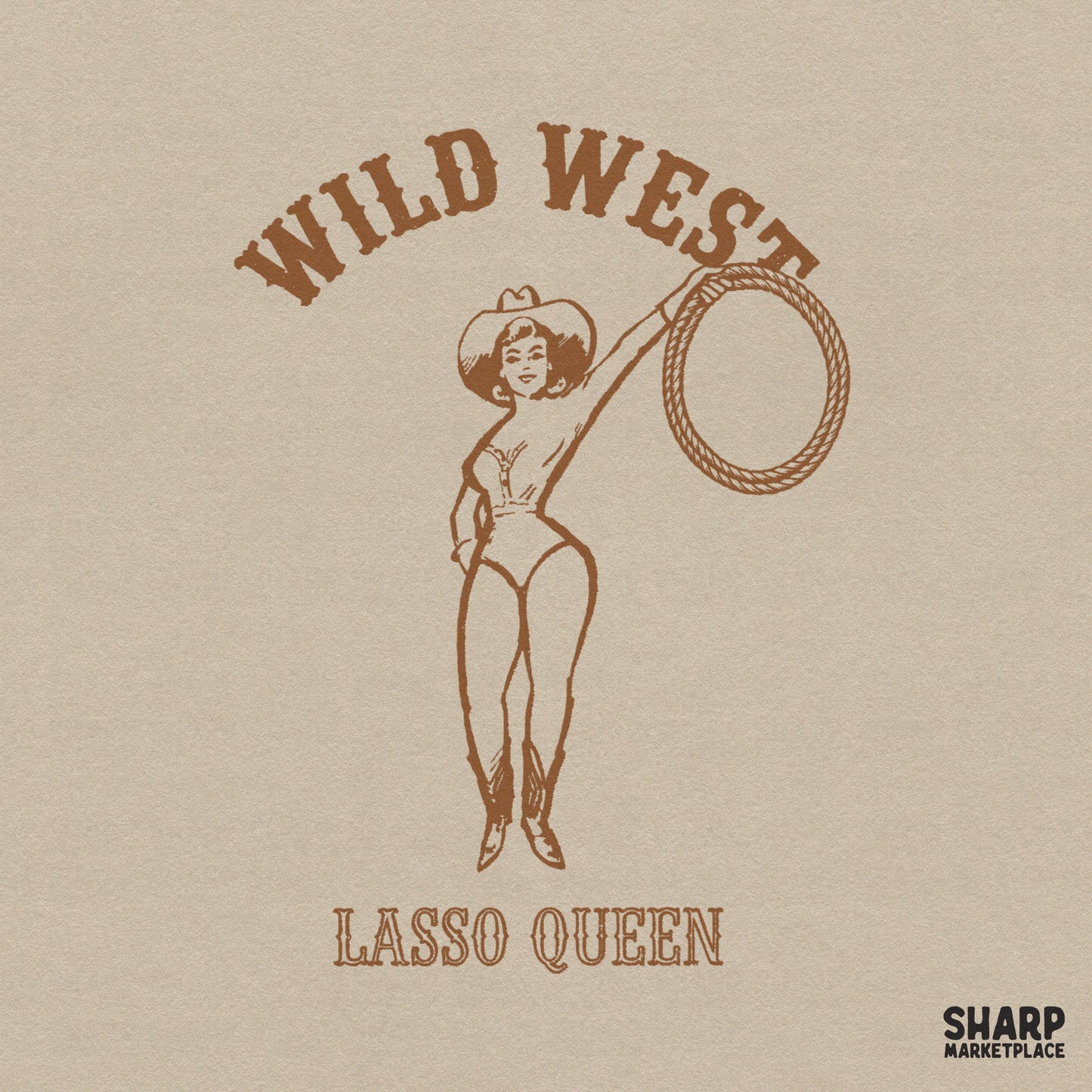 Retro wild west lasso queen PNG with vintage cowgirl rodeo graphic for country music Texas shirt designs
