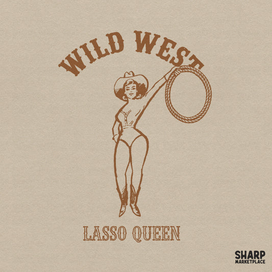 Retro wild west lasso queen PNG with vintage cowgirl rodeo graphic for country music Texas shirt designs