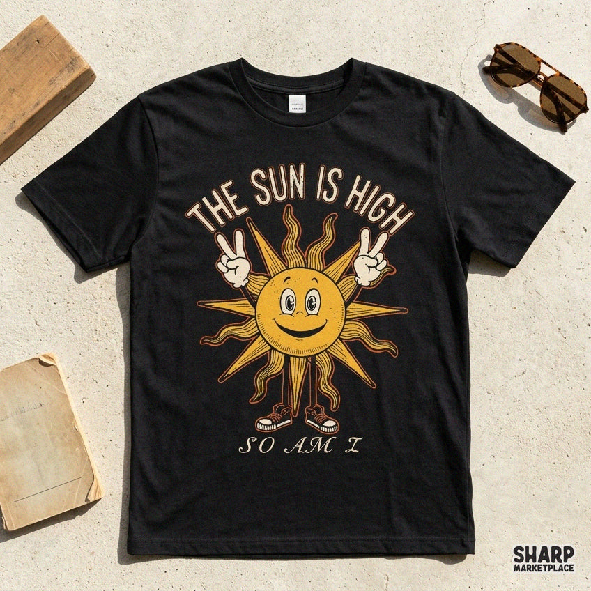 Vintage peace sign sun featuring funny humor quote for trendy 420 stoner art sublimation t-shirts