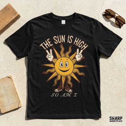 Vintage peace sign sun featuring funny humor quote for trendy 420 stoner art sublimation t-shirts