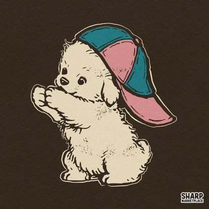 Cute Fluffy Puppy in Backward Cap Baseball PNG, Trendy PNG