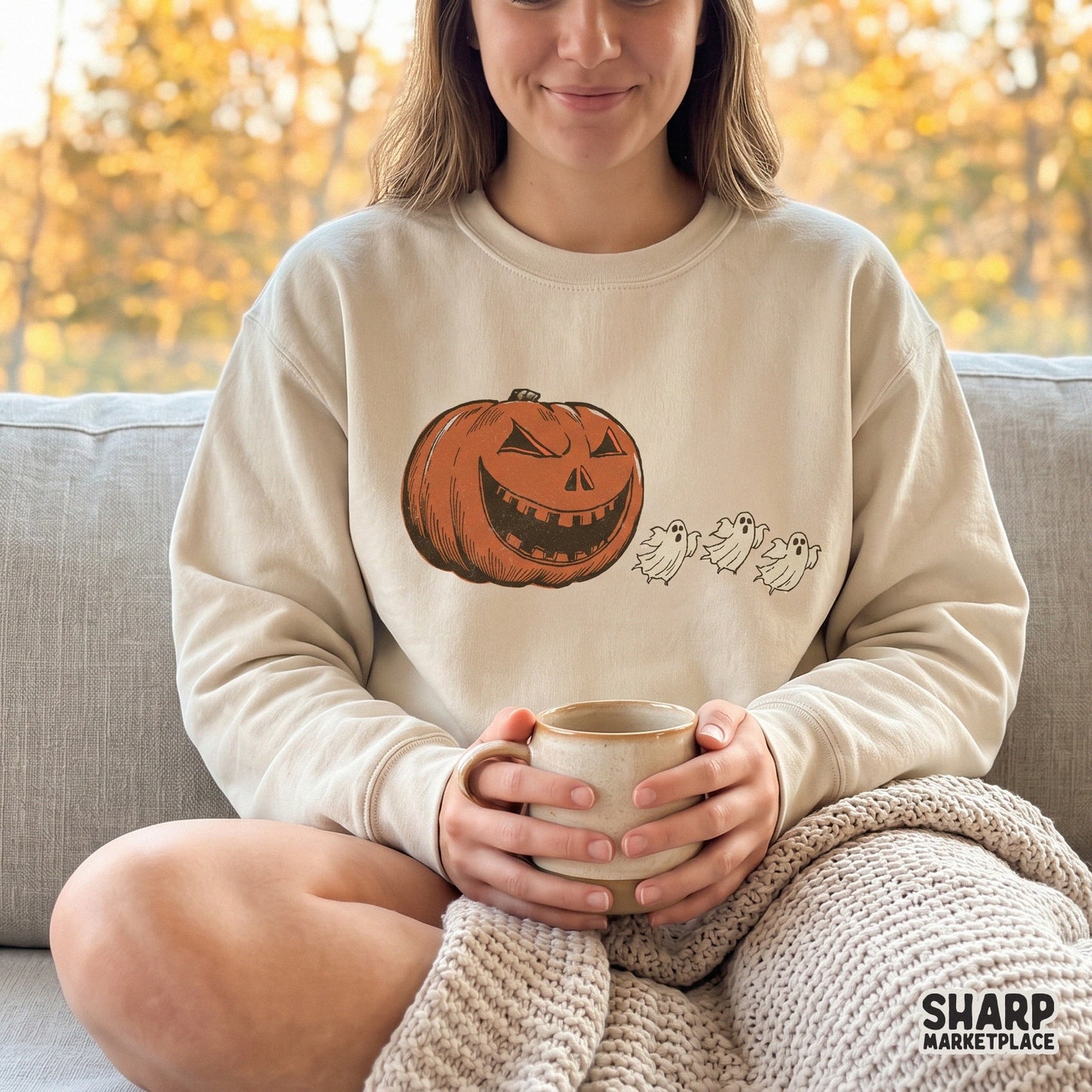 Vintage jack o lantern with breathing ghosts retro halloween png for spooky season shirts and fall sublimation projects