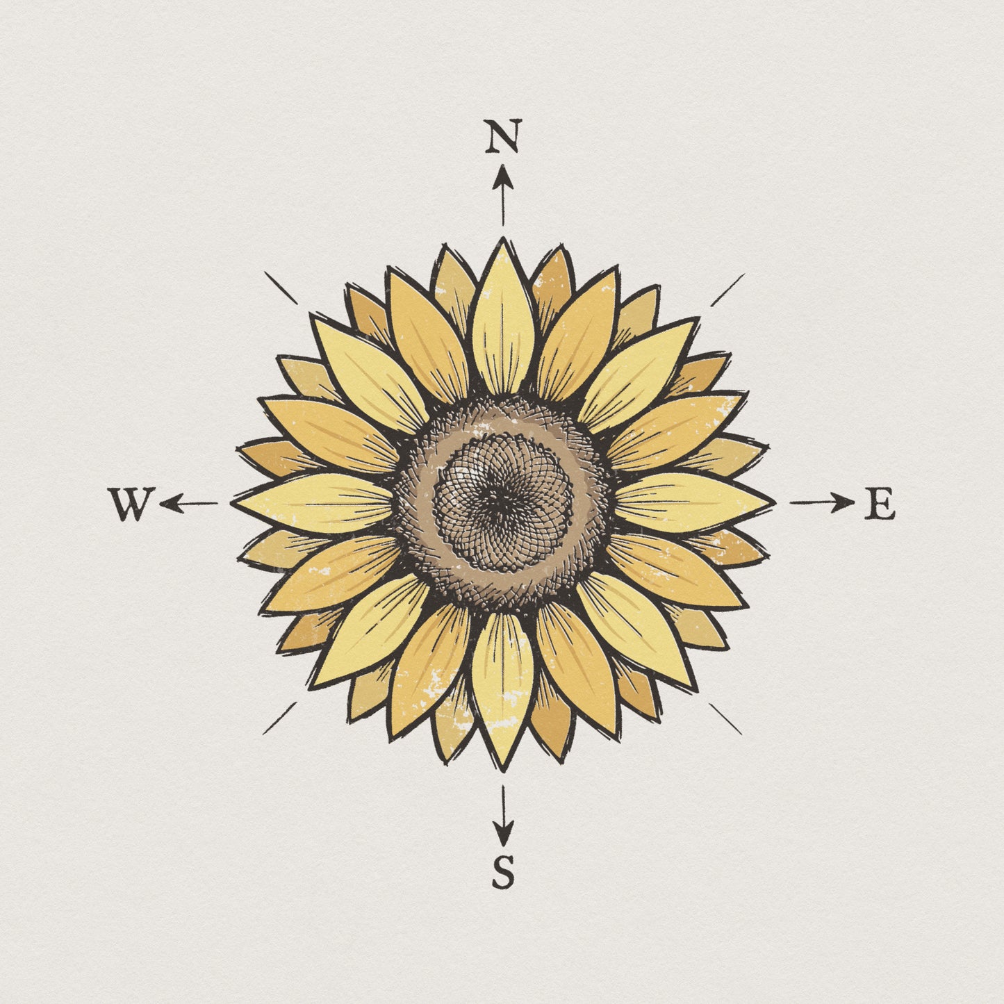 Sunflower Compass PNG, North South East West Art - 300 DPI Design for