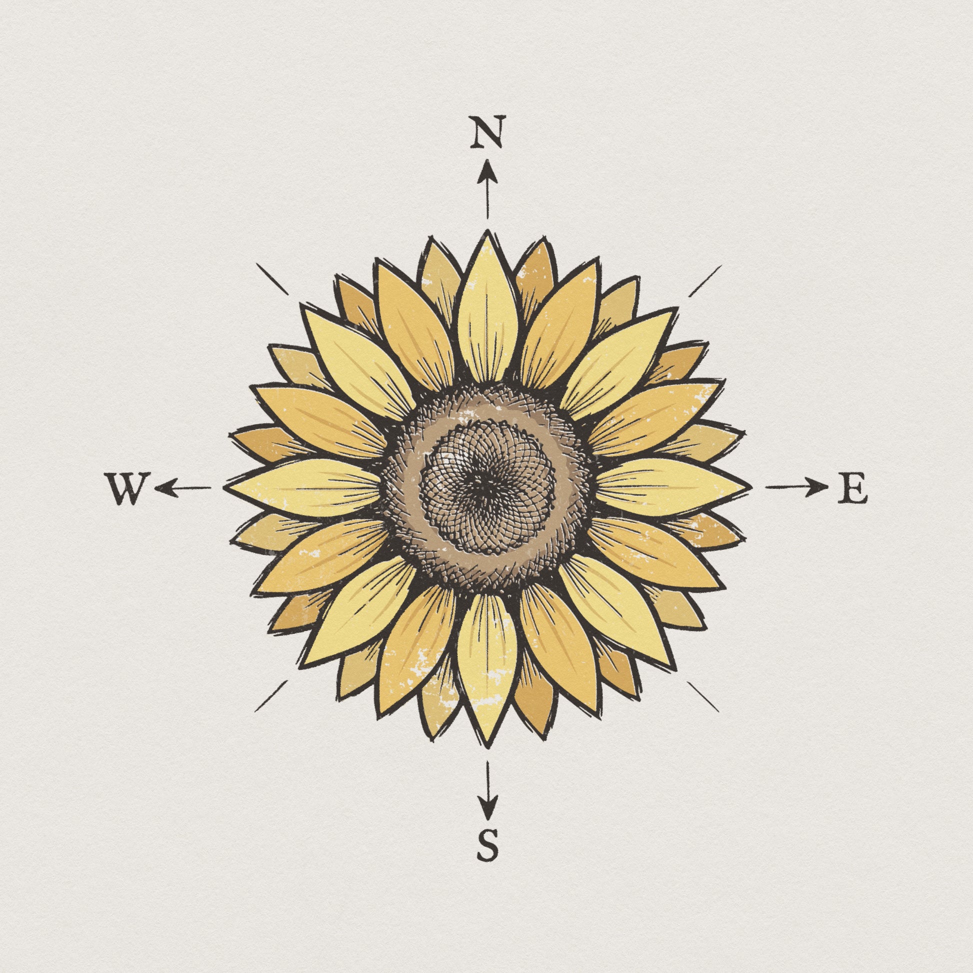 Sunflower Compass PNG, North South East West Art - 300 DPI Design for