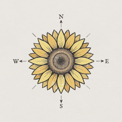 Sunflower Compass PNG, North South East West Art - 300 DPI Design for
