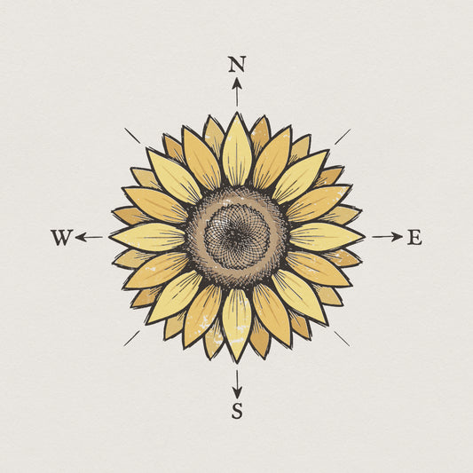 Sunflower Compass PNG, North South East West Art - 300 DPI Design for