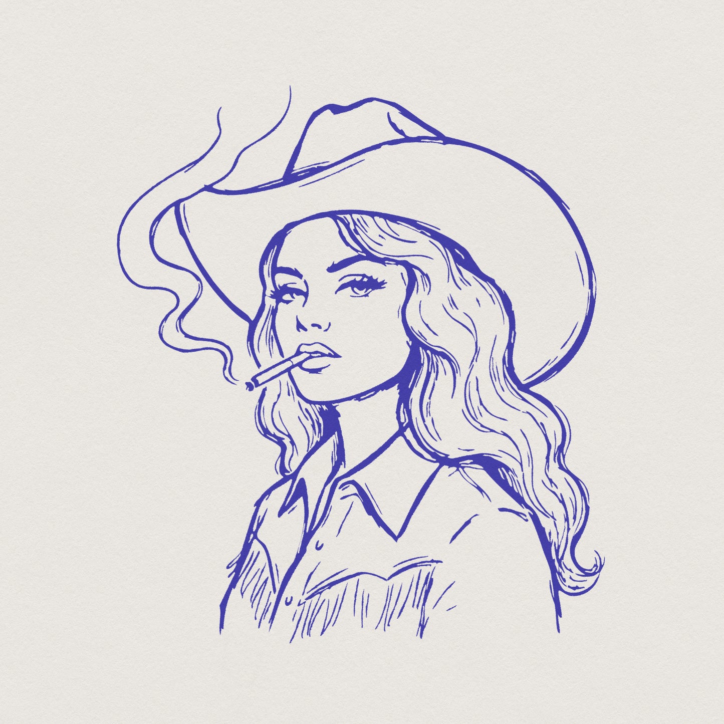 Retro Cowgirl Smoking PNG, Vintage Western Woman Art - 300 DPI Design for