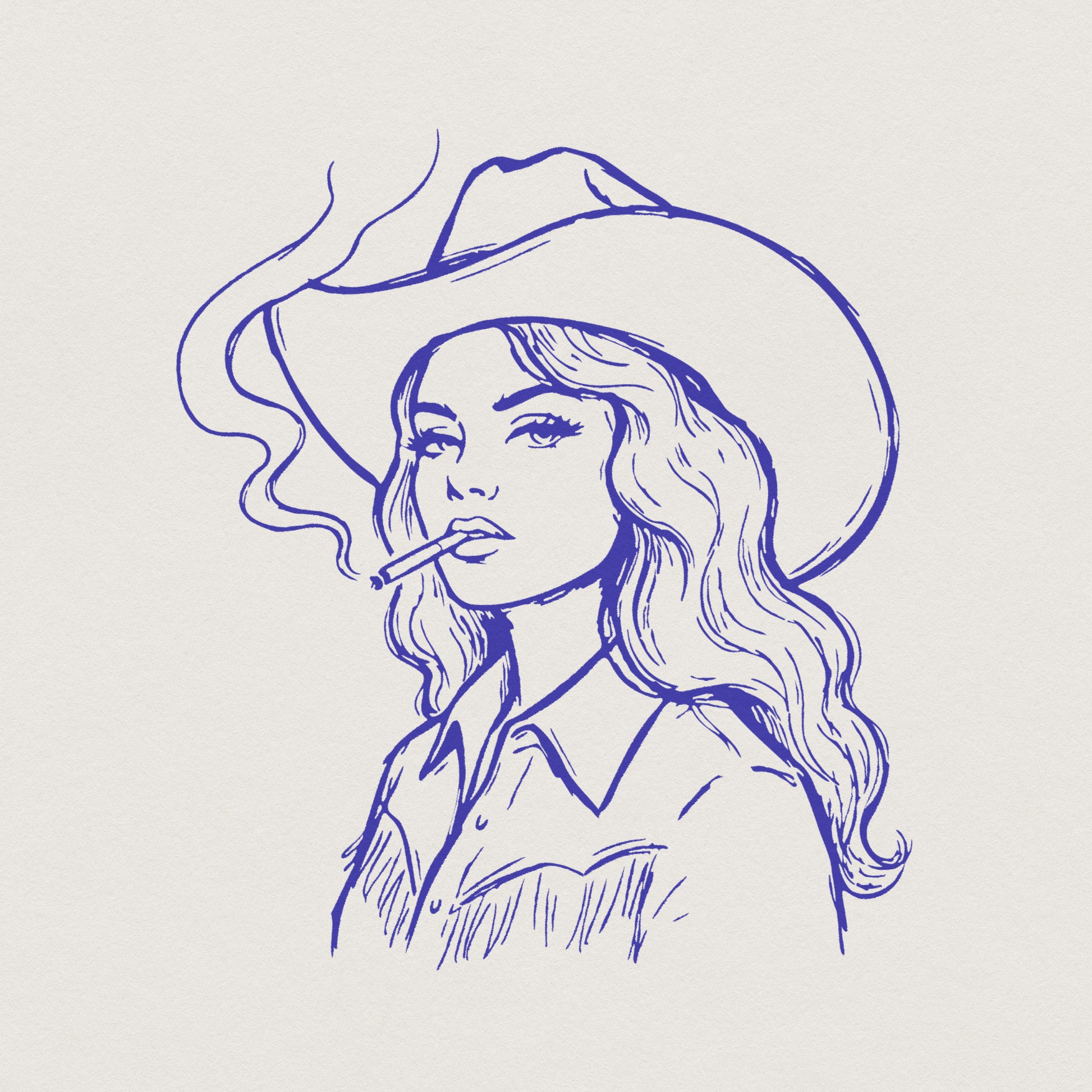 Retro Cowgirl Smoking PNG, Vintage Western Woman Art - 300 DPI Design for