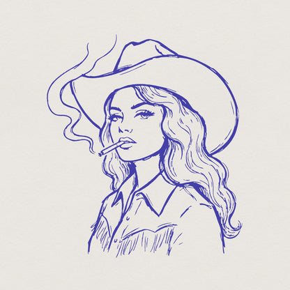Retro Cowgirl Smoking PNG, Vintage Western Woman Art - 300 DPI Design for