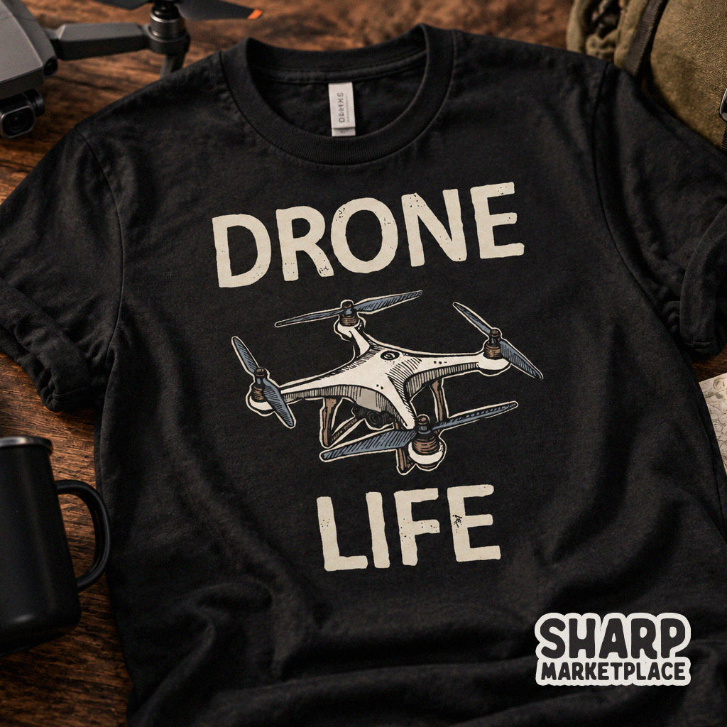 Retro drone life quadcopter pilot illustration for sublimation shirt and tumbler design custom aviation gift digital PNG