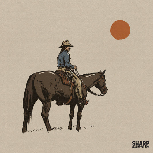 Retro vintage cowboy silhouette riding a horse in the desert for western t-shirt printing and sublimation