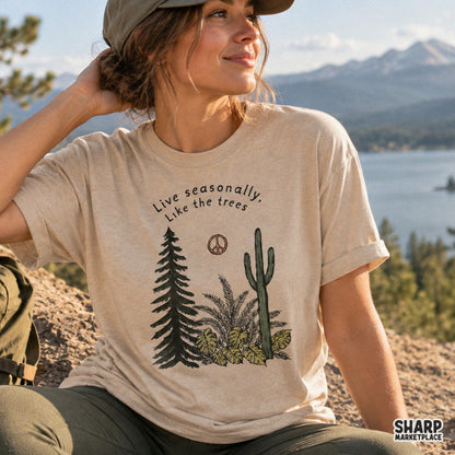 Live Seasonally retro botanical art PNG graphic for trendy shirt printing and seasonal fall t-shirt designs