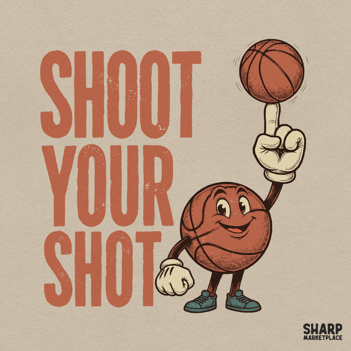 Retro Shoot Your Shot basketball PNG design for game day mascot shirts, basketball mom apparel, and sublimation