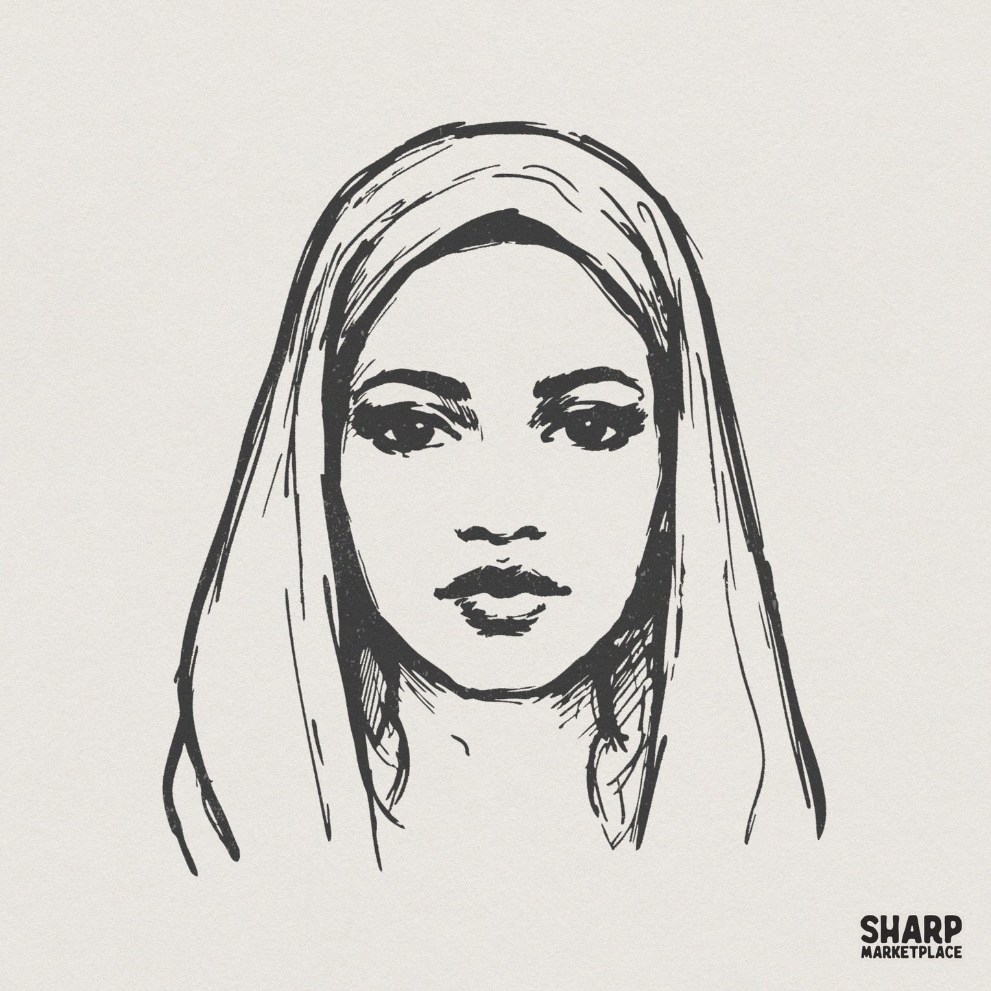 Woman Face PNG, Hand Drawn Digital Portrait - 300 DPI Design for T-Shirt