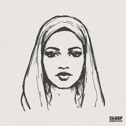 Woman Face PNG, Hand Drawn Digital Portrait - 300 DPI Design for T-Shirt