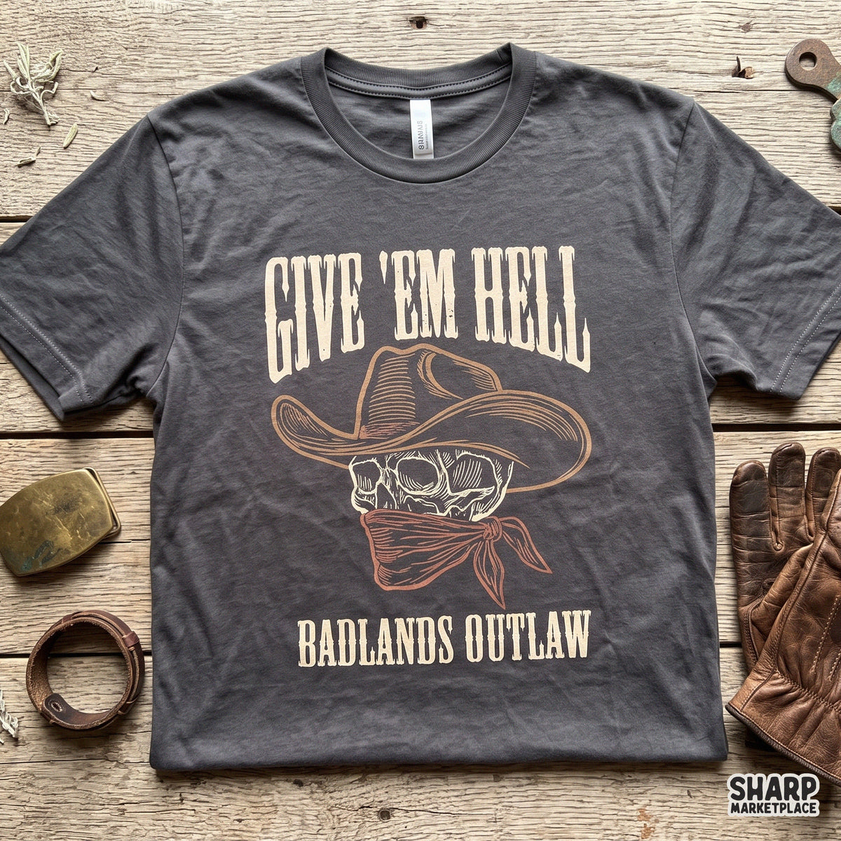 Edgy badlands outlaw cowboy skull retro design transparent PNG graphic for western t-shirts and apparel