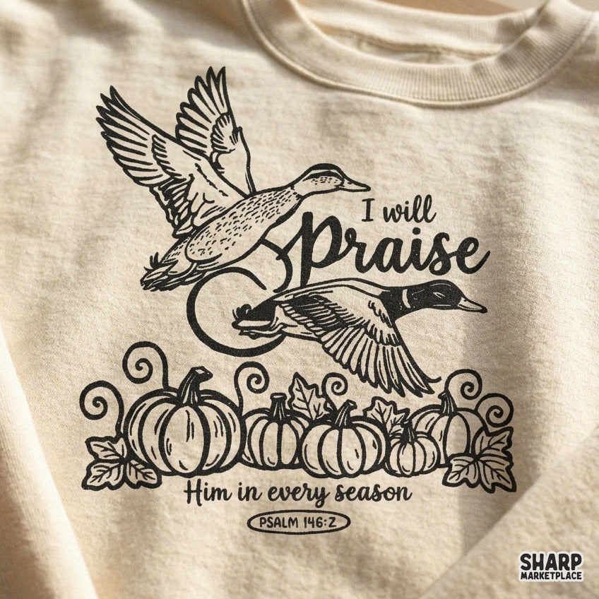 Fall harvest pumpkin and ducks Christian PNG design for Thanksgiving sublimation t-shirts with Psalm scripture