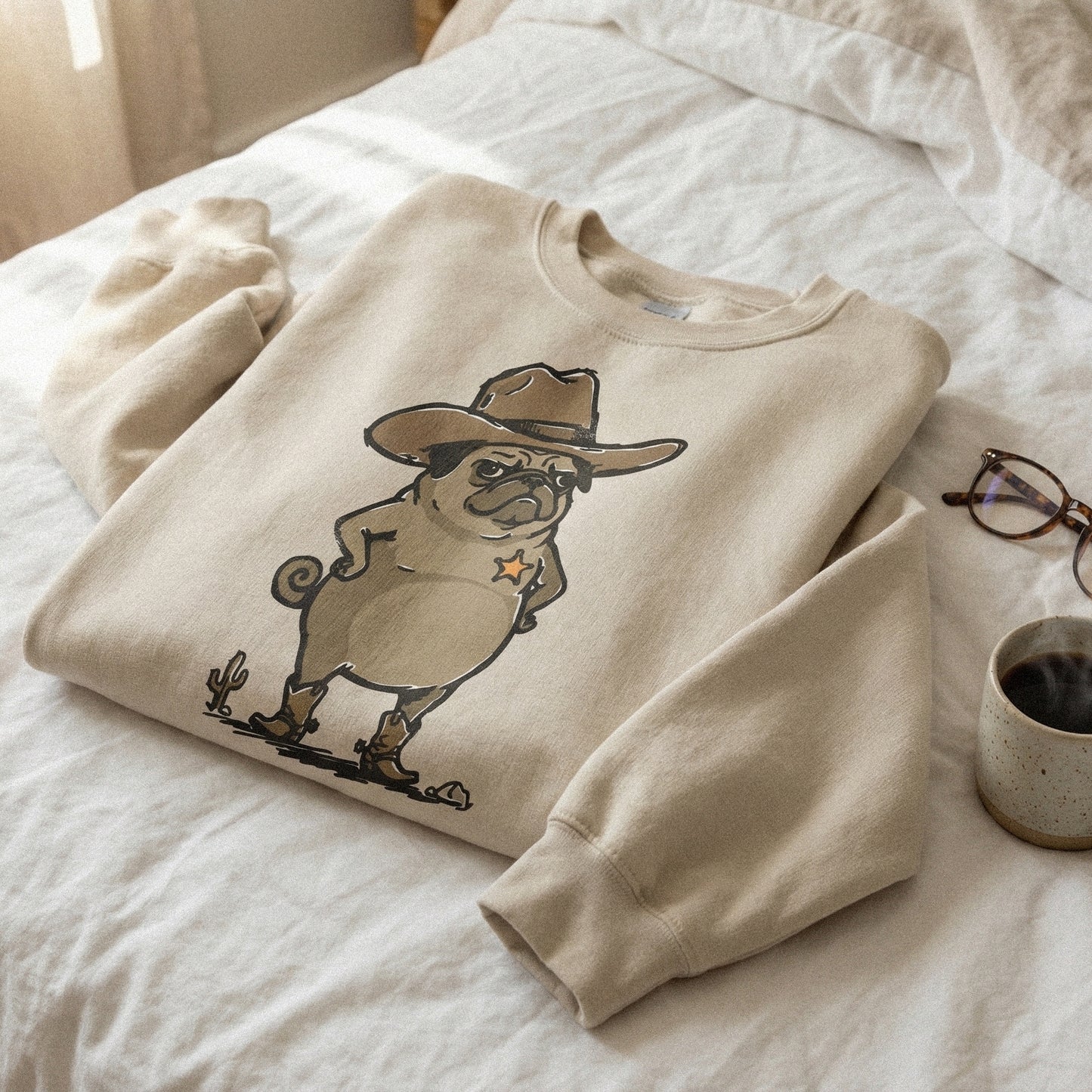 Sheriff Pug PNG, Cowboy Dog T-Shirt Design - 300 DPI Design for T-Shirt