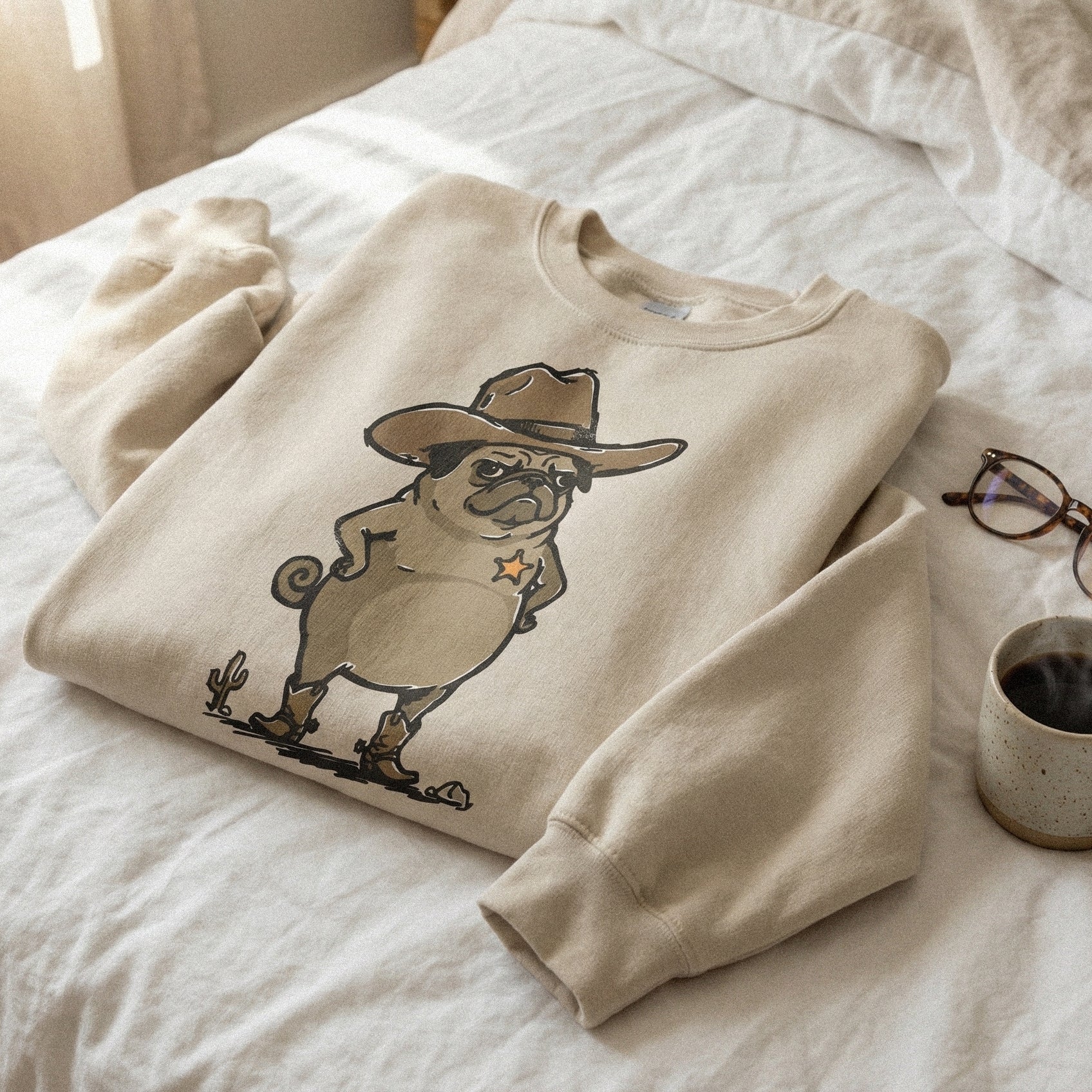 Sheriff Pug PNG, Cowboy Dog T-Shirt Design - 300 DPI Design for T-Shirt