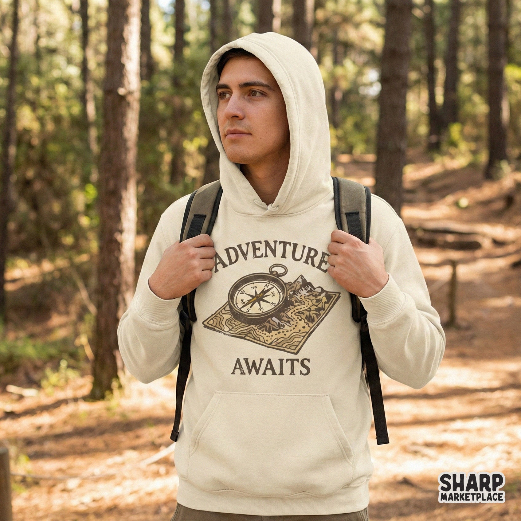Adventure Awaits Compass Map Shirt, Retro Hiking T-Shirt - 300 DPI Design