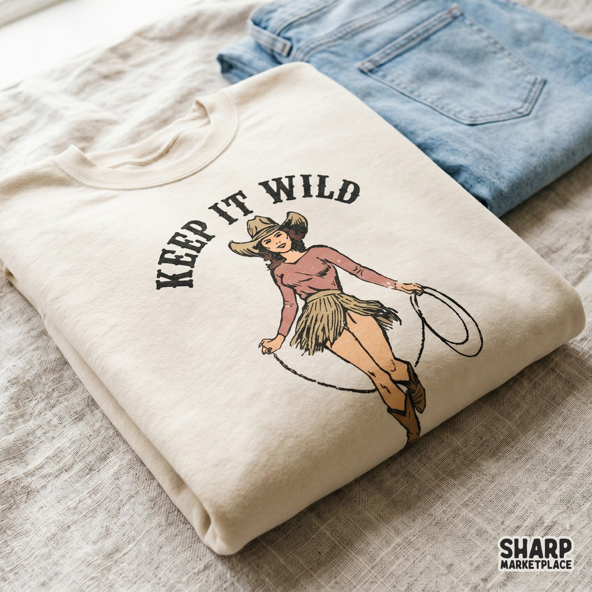 Vintage rodeo inspired digital art with a cowgirl illustration and rustic earth tones, suitable for DIY western shirts, tumblers, and stickers.