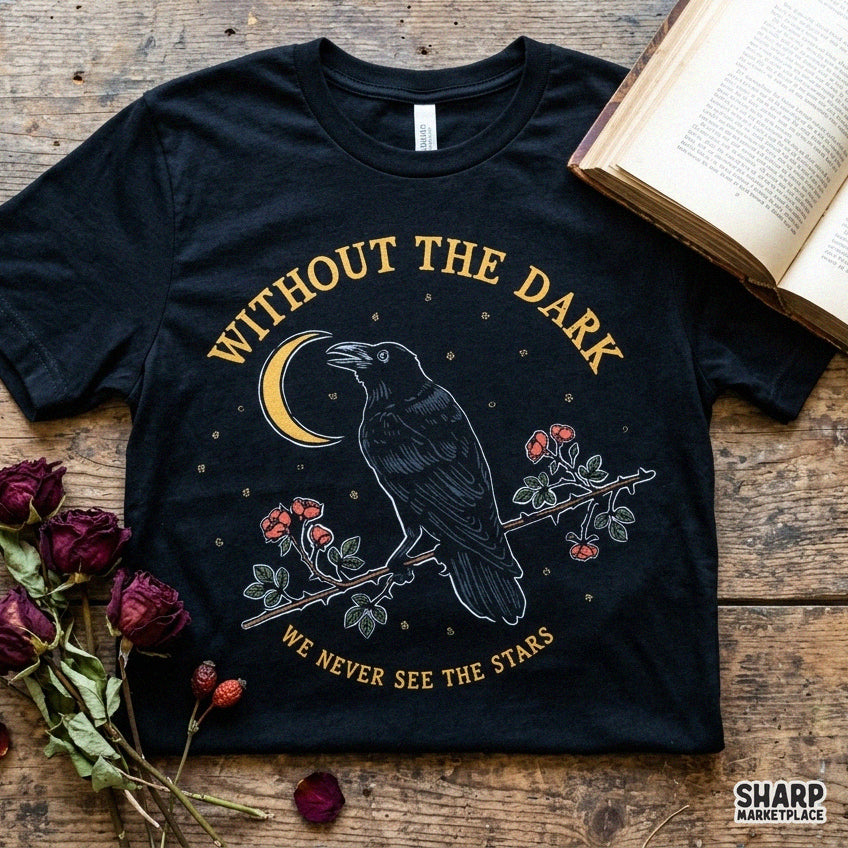Retro Halloween PNG design with skull, red roses, crow, and crescent moon for spooky season shirts and crafts
