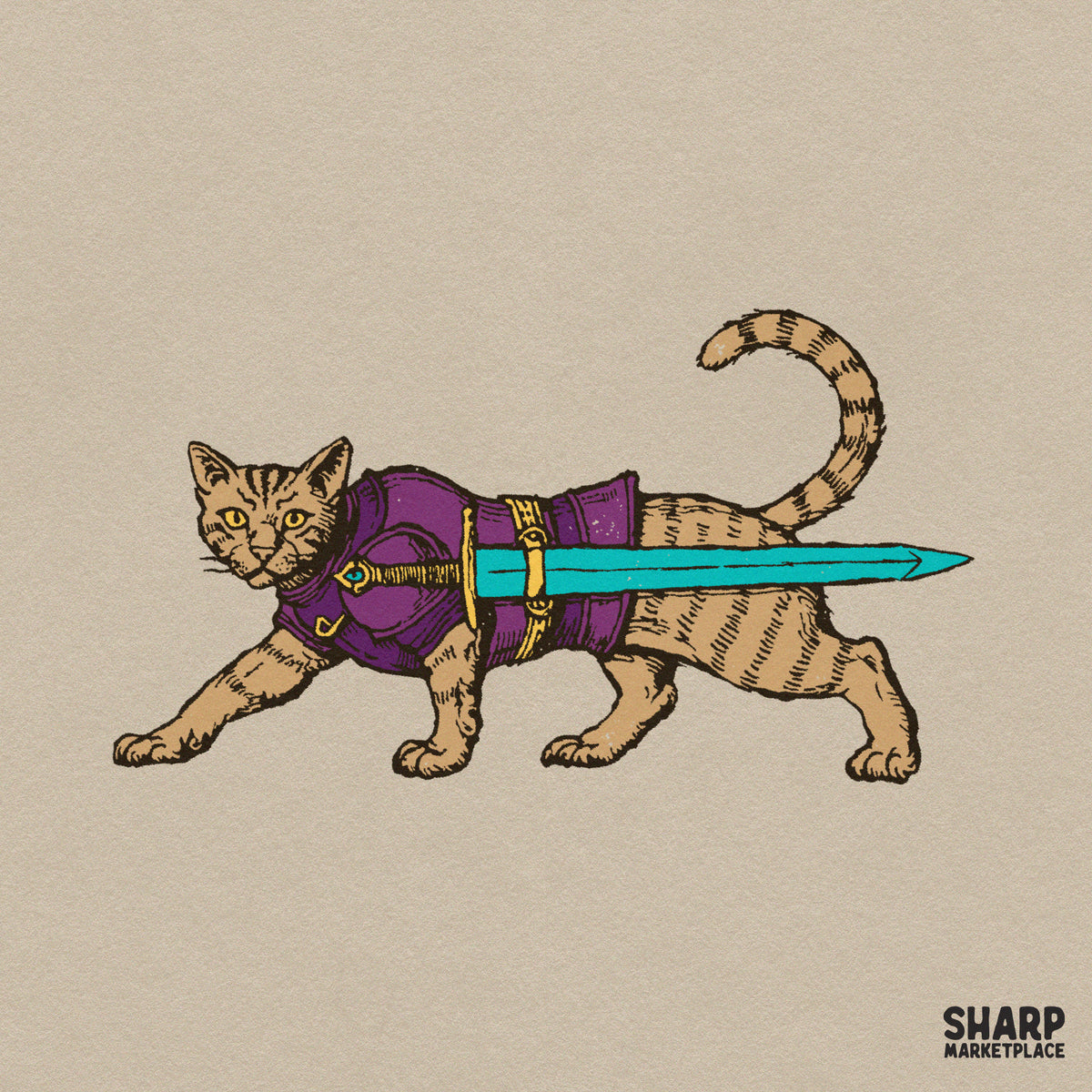 Medieval Armored Cat Warrior With Sword PNG, Fantasy