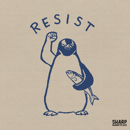 Funny sarcastic animal memes graphic featuring a rebellious resist penguin with fish art retro winter shirt print