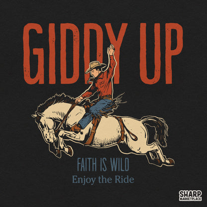 Retro Giddy Up Faith Is Wild Enjoy The Ride country music western png design for rodeo apparel and t-shirts