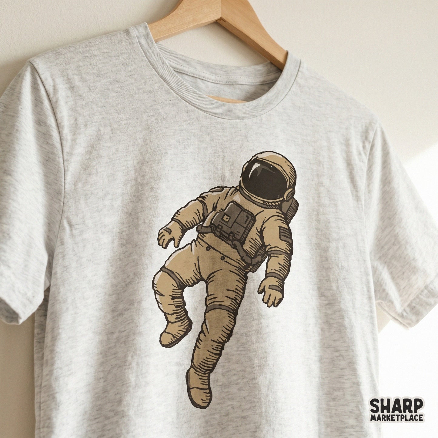 Vintage retro floating astronaut illustration, space explorer sci fi art graphic for custom t-shirt sublimation