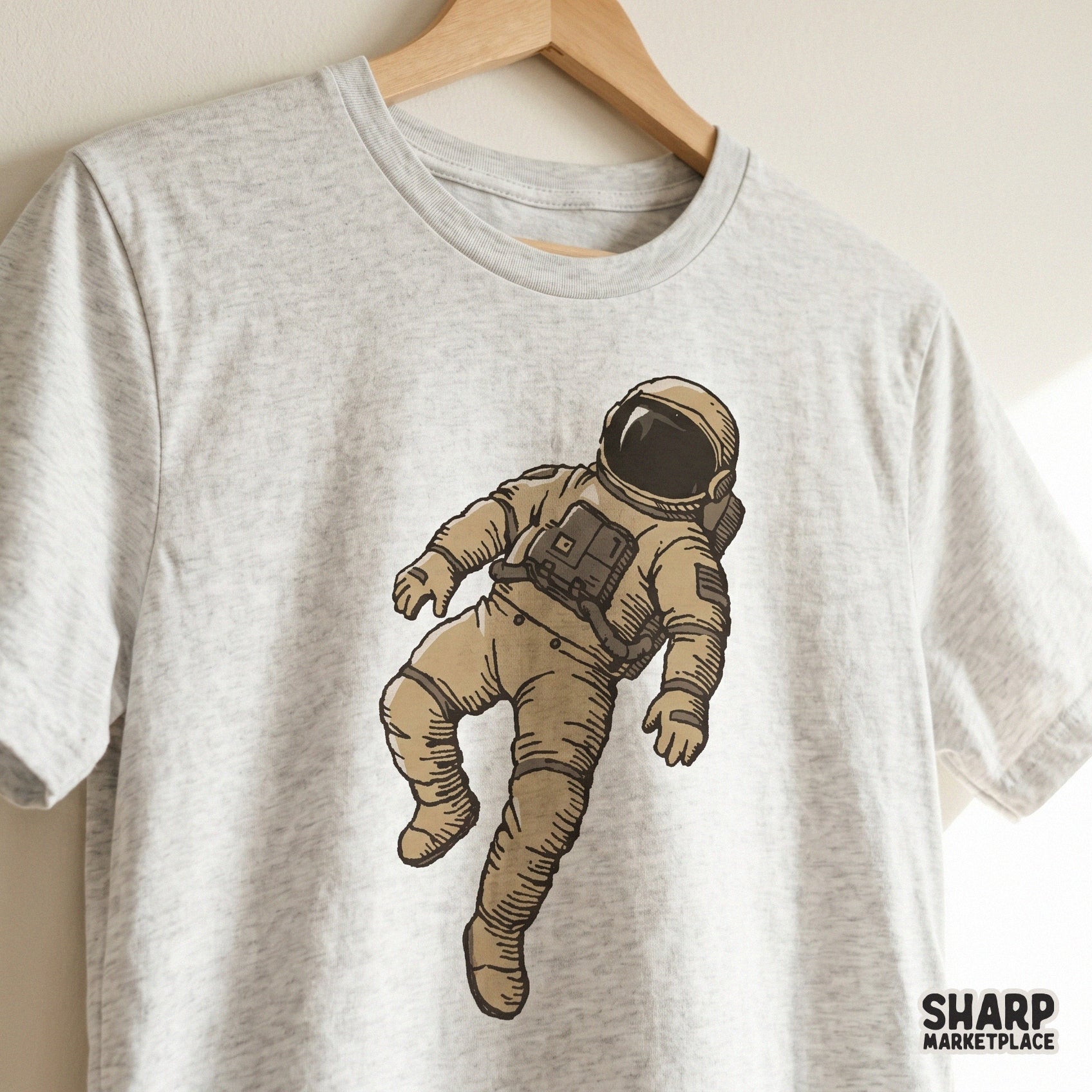 Vintage retro floating astronaut illustration, space explorer sci fi art graphic for custom t-shirt sublimation