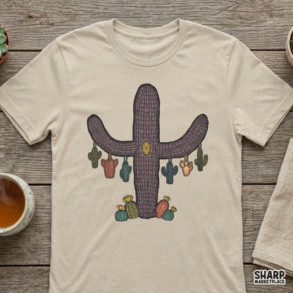 Retro purple desert cactus PNG featuring a vintage boho western botanical illustration for t-shirts and sublimation