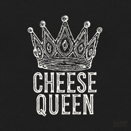 Hand drawn cheese queen crown design with sarcastic foodie text for retro digital download sublimation and t-shirts
