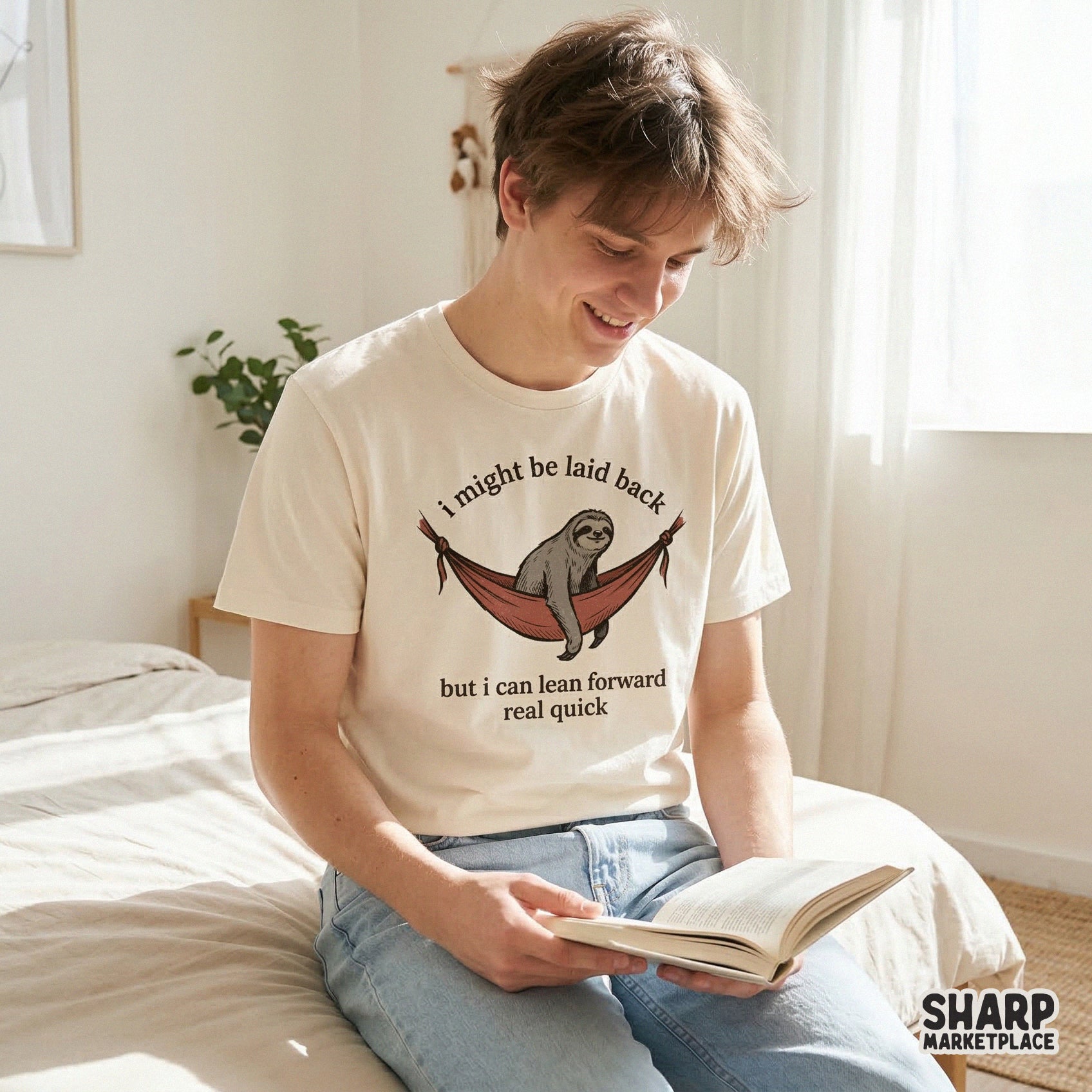 Sarcastic sloth graphic for apparel featuring a lazy animal in a hammock with witty typography, perfect for sublimation and DIY shirt projects.
