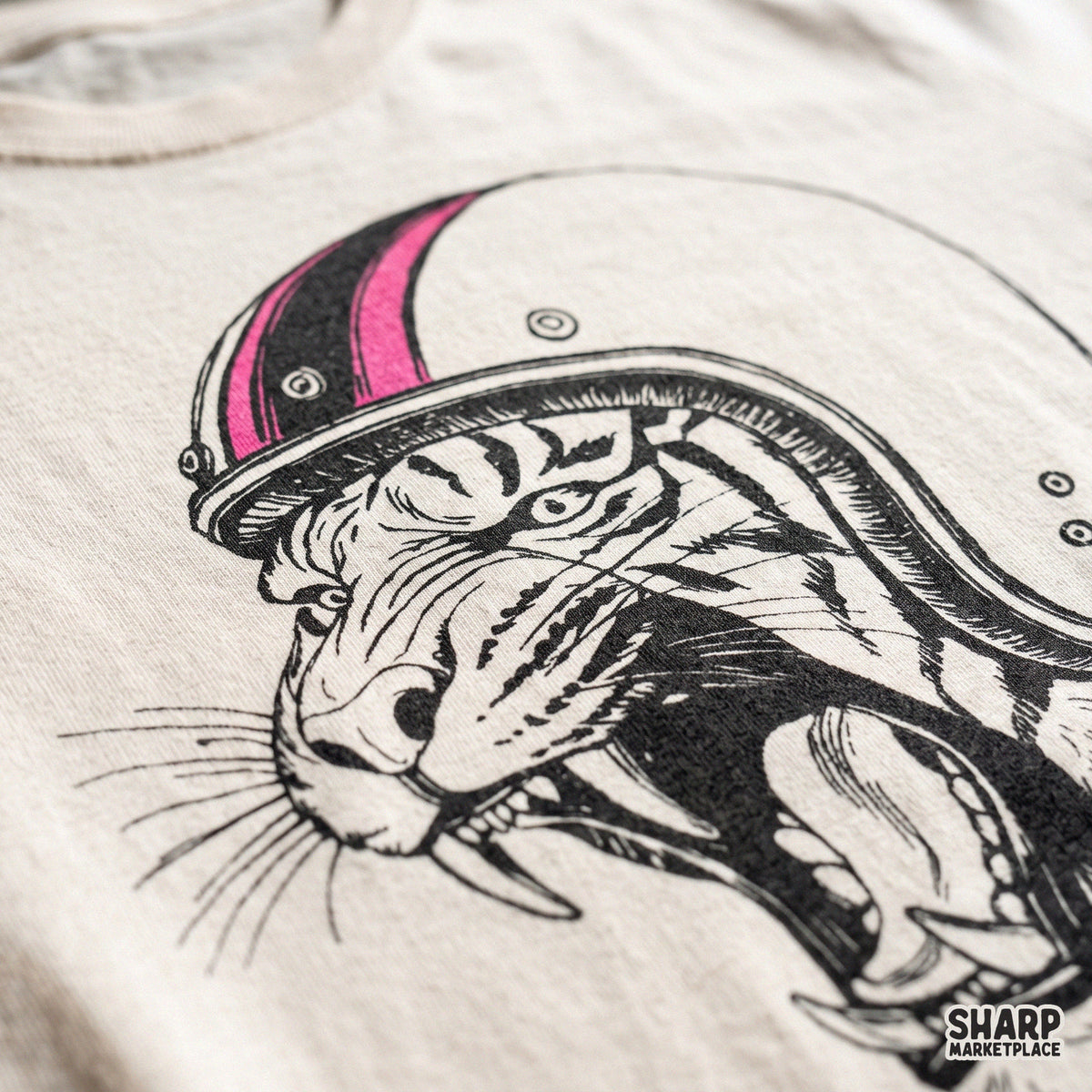 Vintage Roaring Tiger In Retro Motorcycle Helmet Artwork