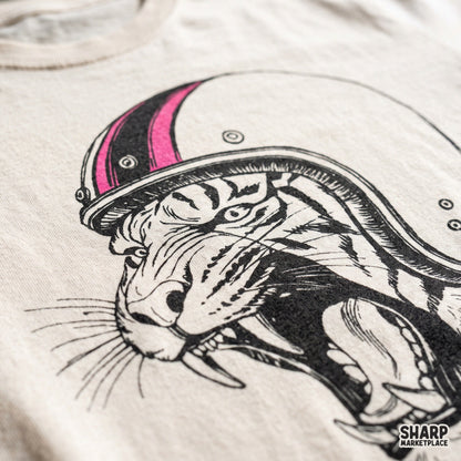 Vintage Roaring Tiger In Retro Motorcycle Helmet Artwork