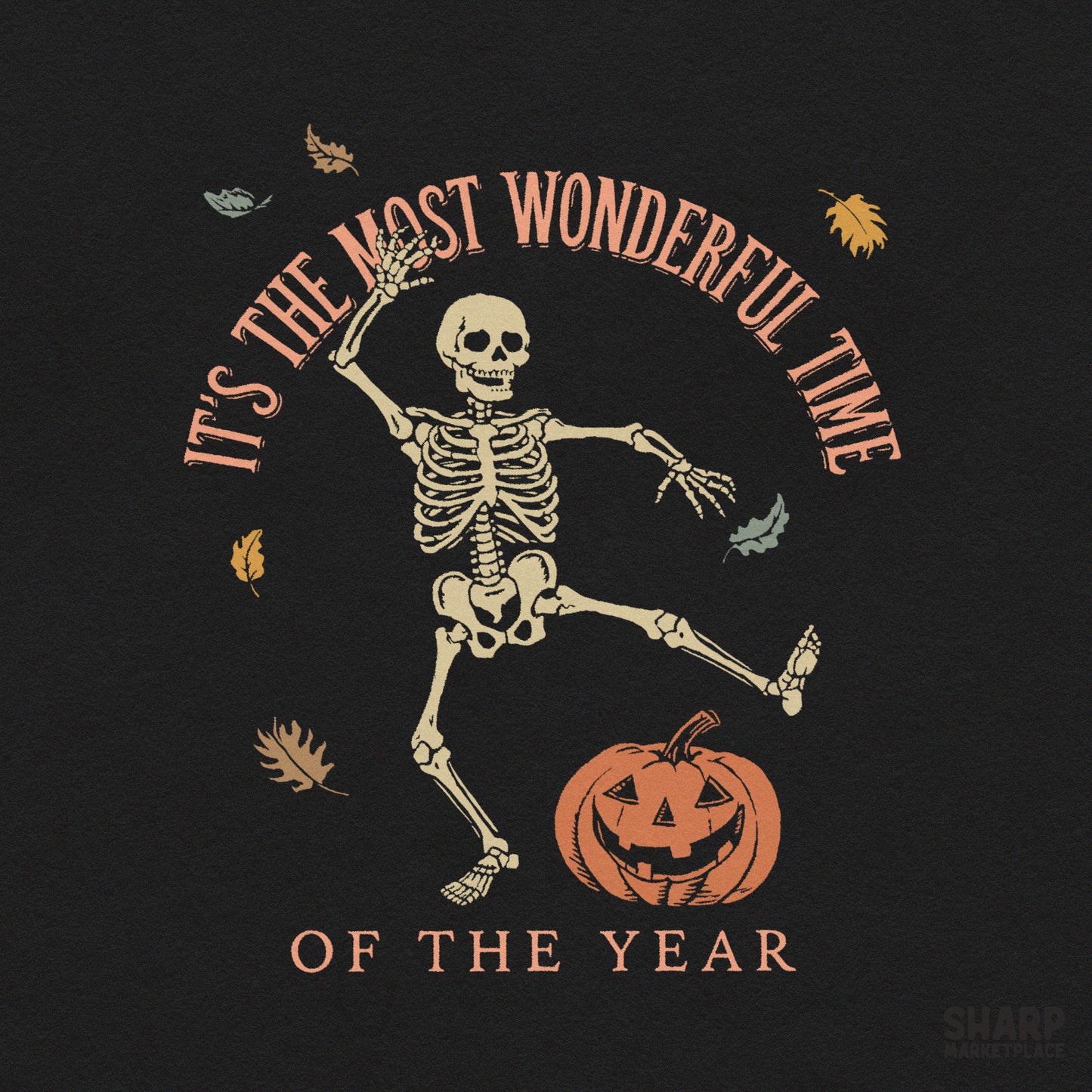 Retro dancing skeleton Halloween PNG design with funny pumpkin skull and fall theme for spooky season shirts and decor