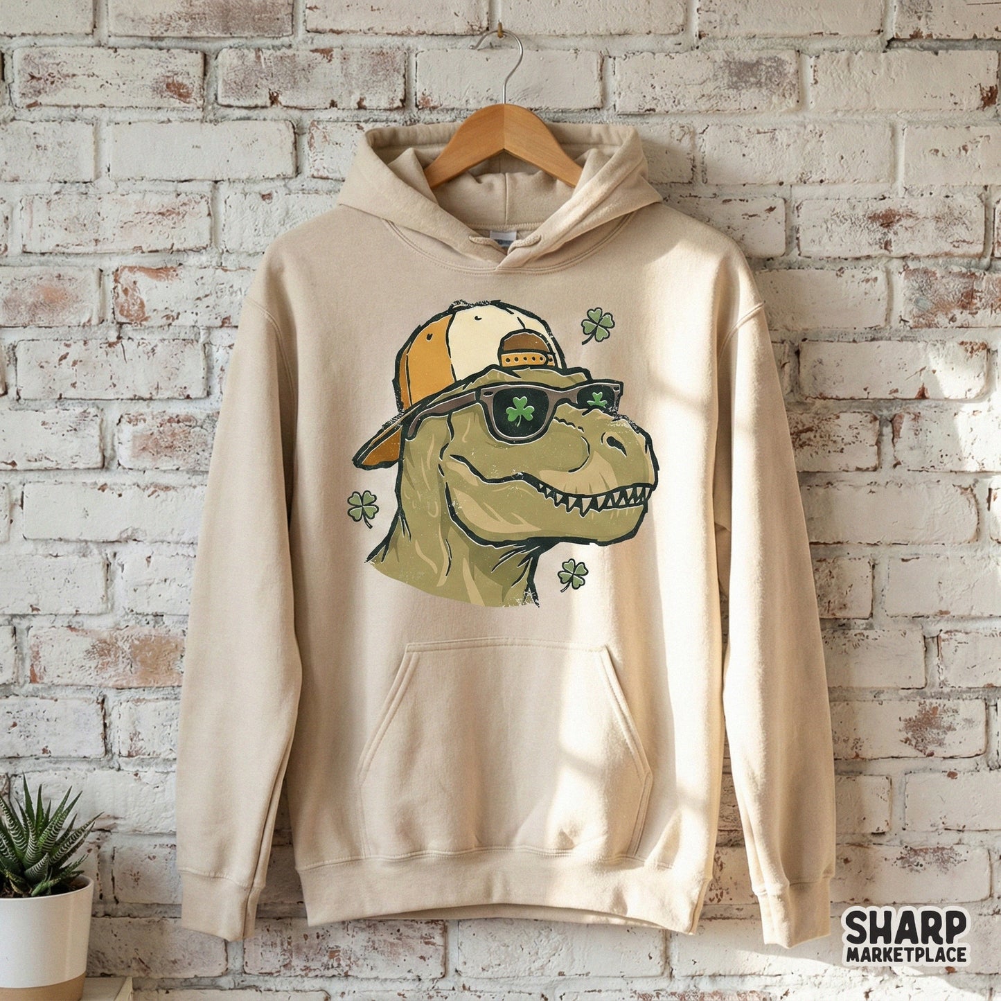 Funny T-Rex Dinosaur St Patrick Shirt, Shamrock Clover Party Tee - 300