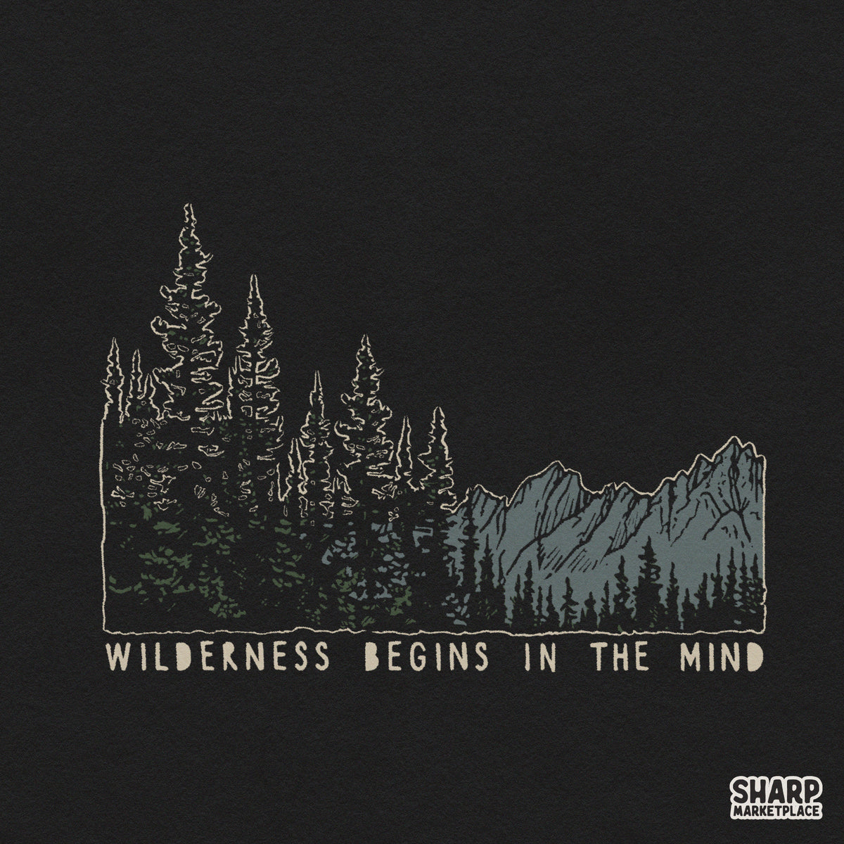 Vintage retro wilderness begins in the mind quote with pine trees and mountains for camping png t-shirt designs