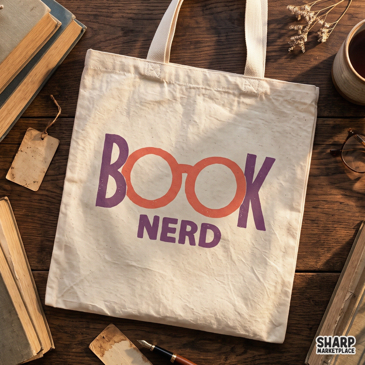 Retro book nerd bookmark PNG design with reading glasses for teacher shirts and literary gift sublimation