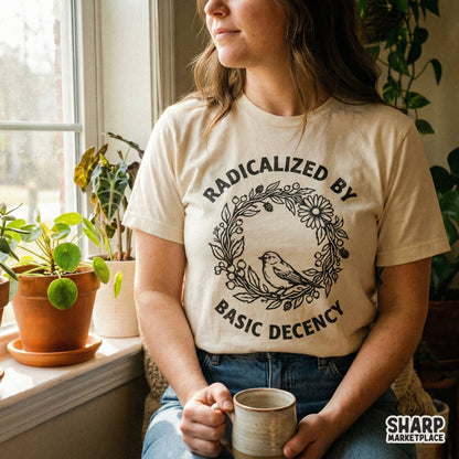 Radicalized By Basic Decency PNG, Hand Drawn Bird Floral Wreath Design -