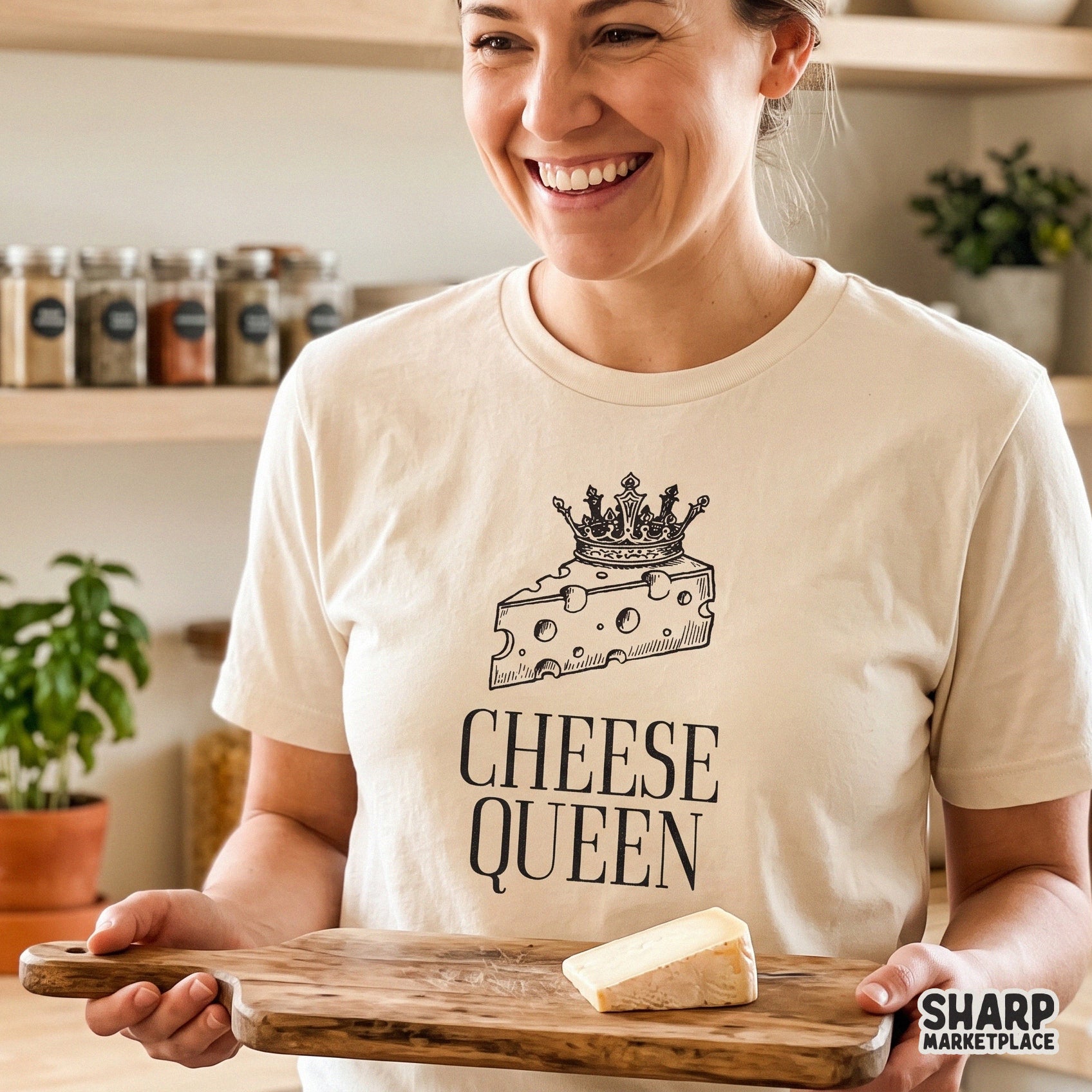 Funny Cheese Queen crown design on a Swiss cheese slice for snarky foodie t-shirts and retro digital crafts