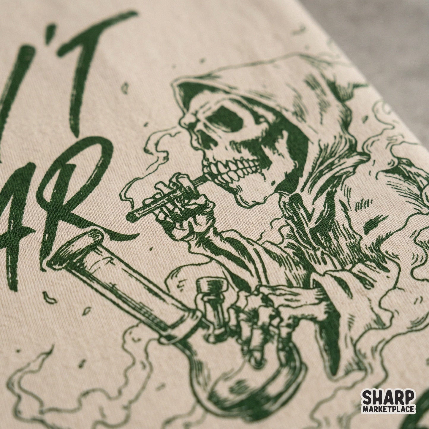 Green grim reaper smoking weed with a bong, funny 420 png for sarcastic halloween stoner shirts and retro aesthetic designs